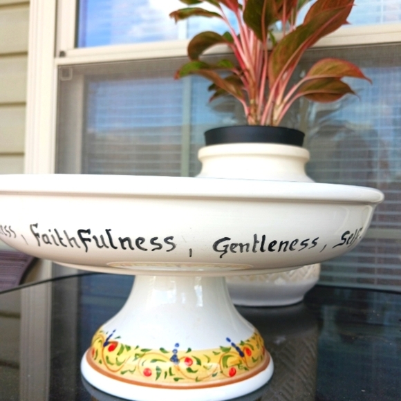 Italian Pottery Colorful Fruit and Floral Ceramic Footed Bowl Made Italy - Picture 3 of 14